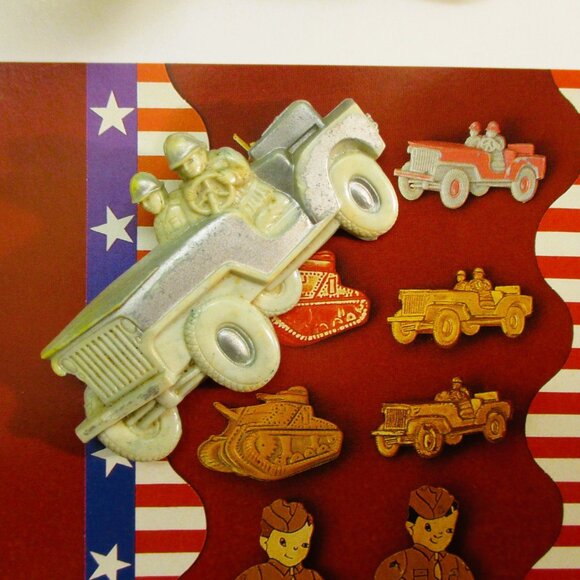 WWII MILITARY Home Front Jeep Soldiers Brooch ~ VINTAGE Military Jeep Book Piece - Picture 13 of 16